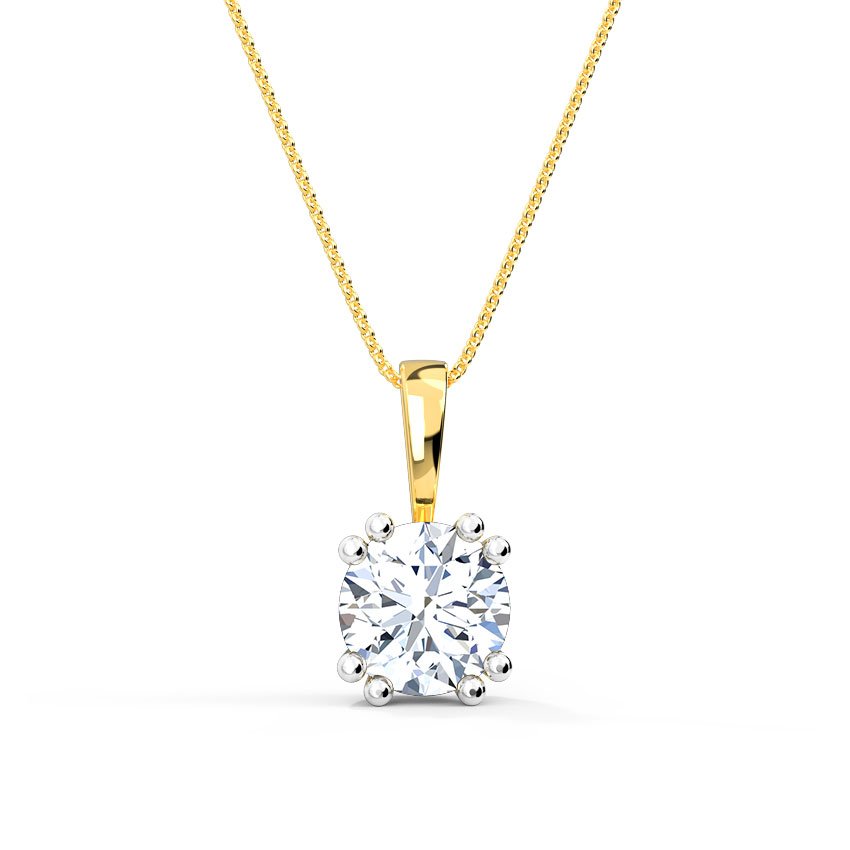 Classic Solitaire Round Stone Gold Pendant Necklace