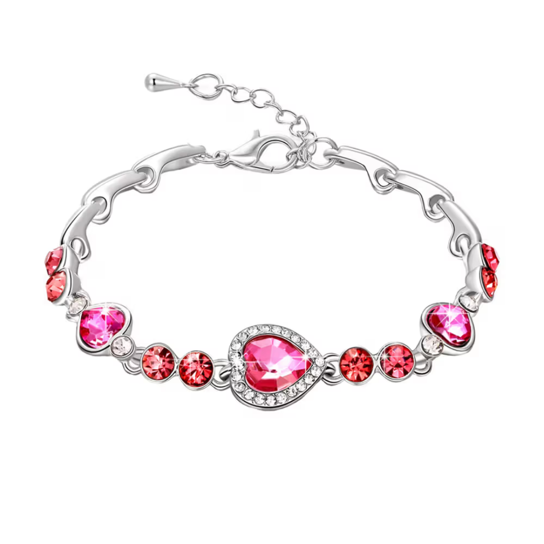 Silver Plated Red & Pink Heart Crystal Bracelet
