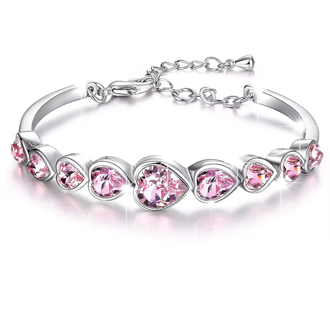 Silver Plated avRed & Pink Heart Crystal Bracelet