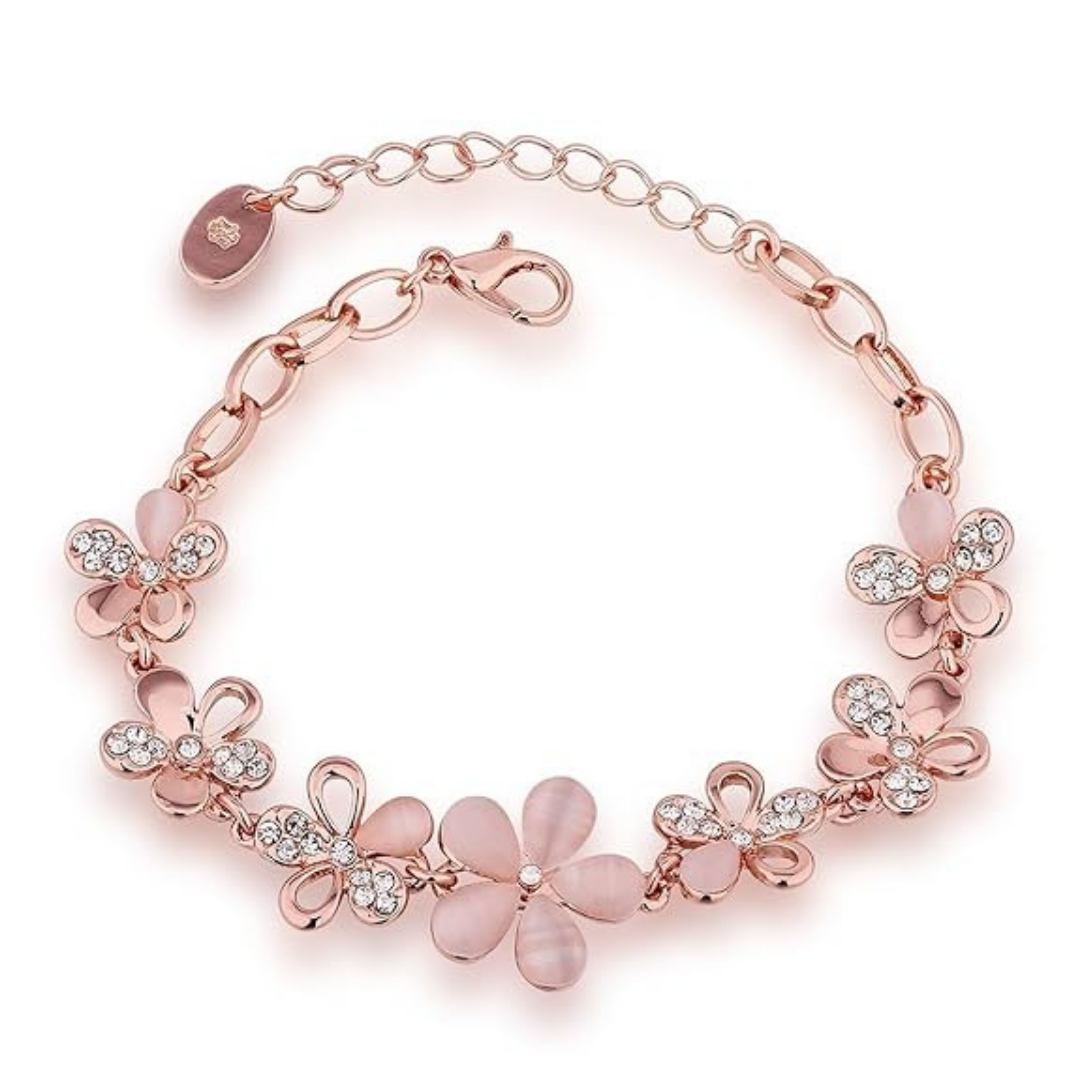 Pink Crystal Flower Design Bracelet Chain