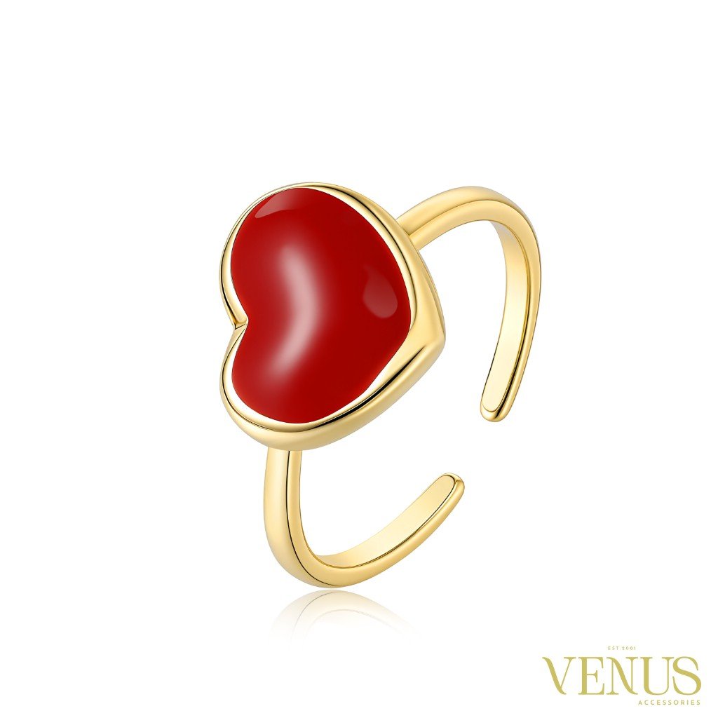 Red Heart Gold Adjustable Ring