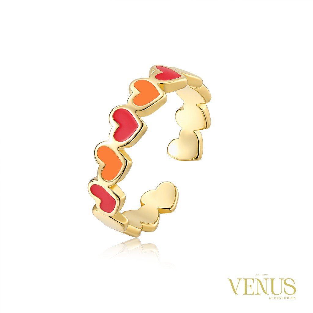 Multi Color Heart Enamel Adjustable Ring