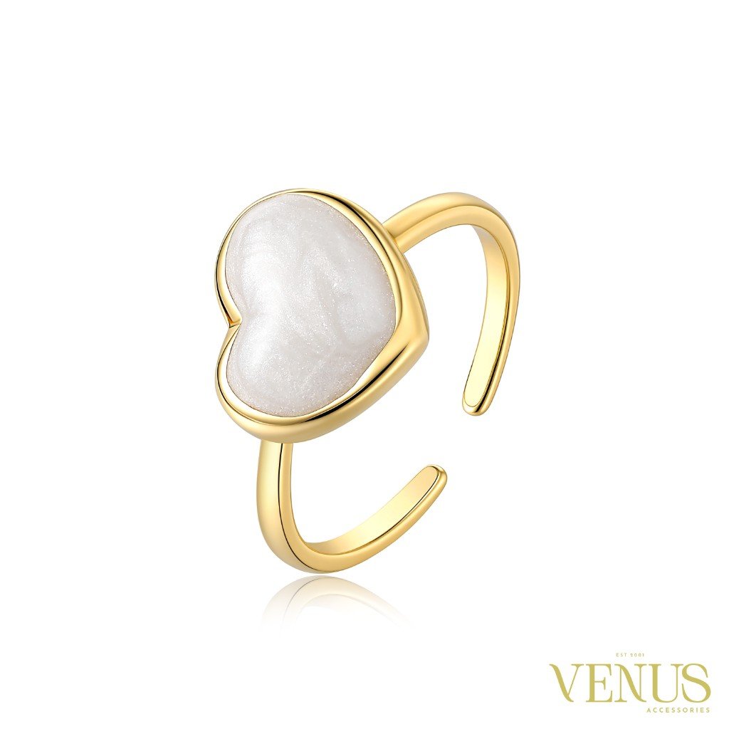 Pearlescent Heart Gold Adjustable Ring