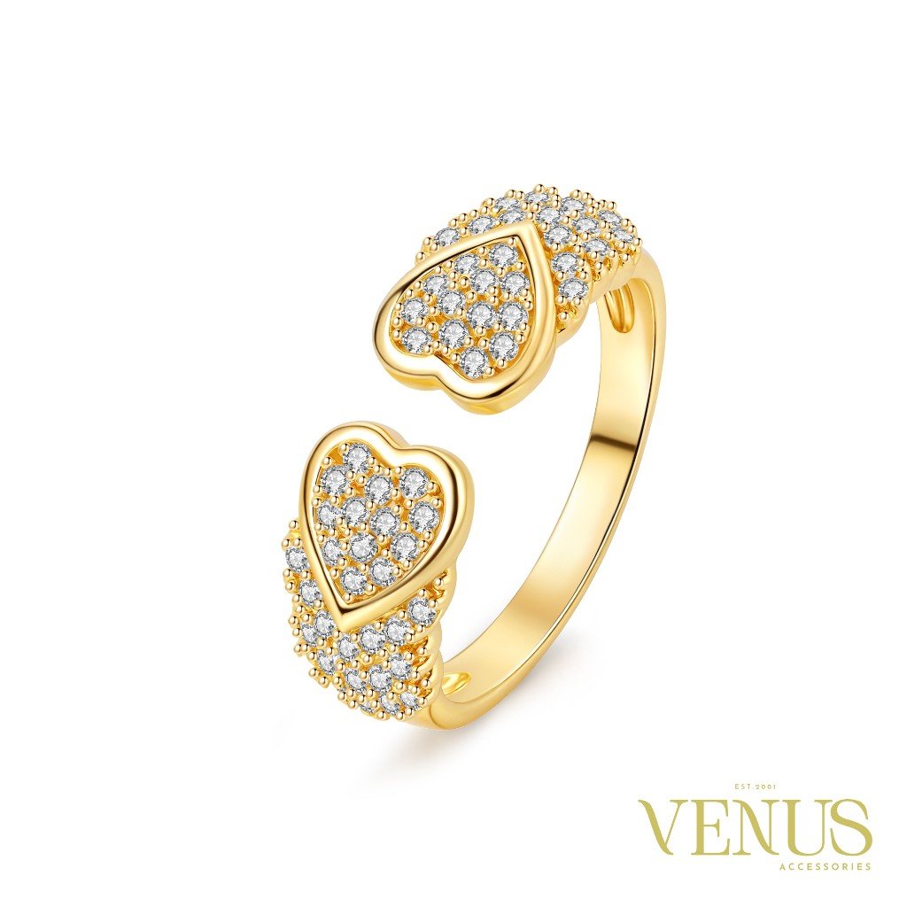 Gold Heart Pavé Wrap Ring