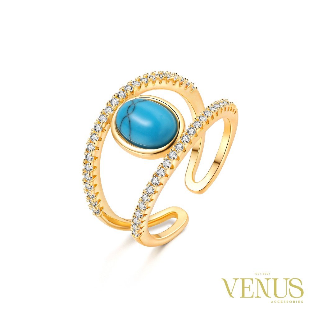 Turquoise Crystal Gold Bypass Ring