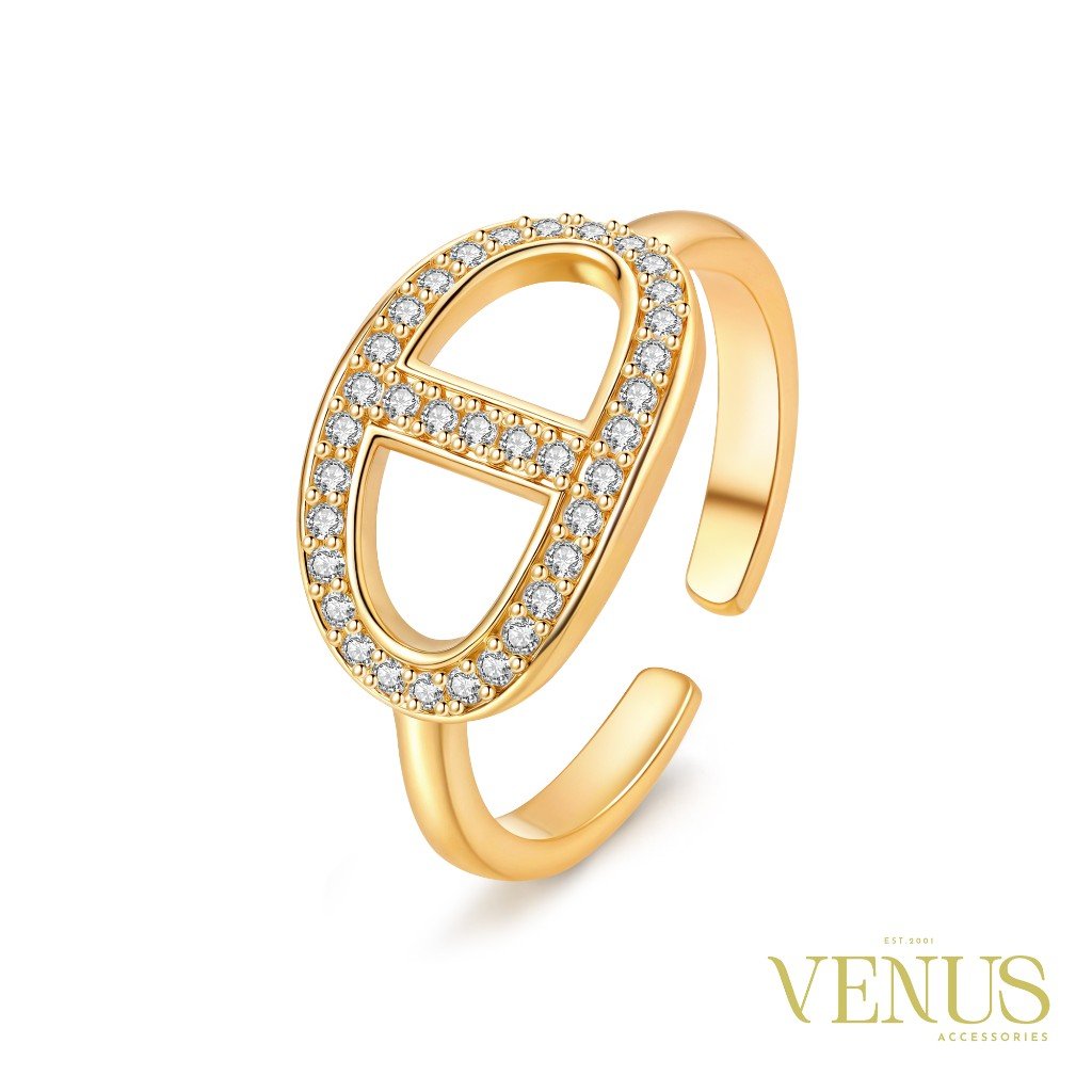 Crystal Oval Gold Adjustable Ring