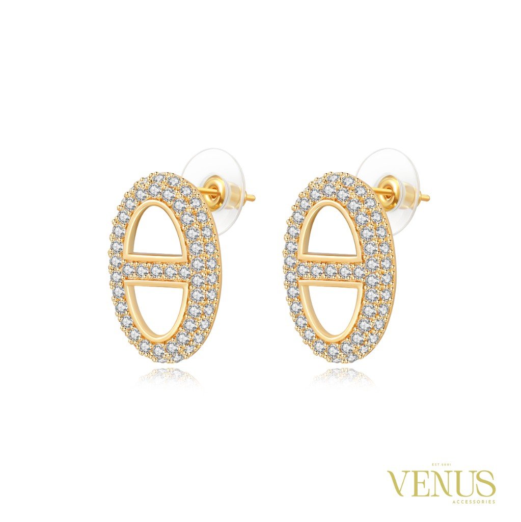Crystal Oval Link Gold Stud Earrings