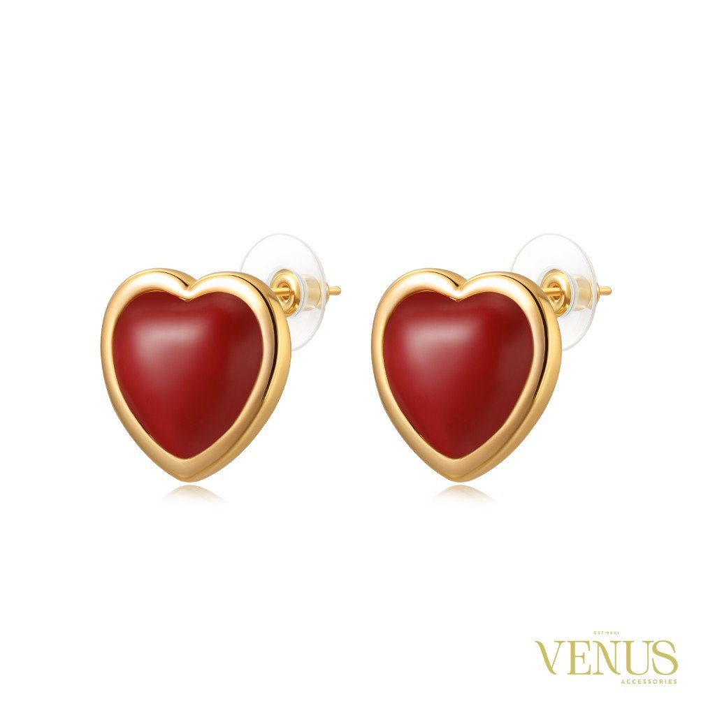 Red Heart Gold Stud Earrings