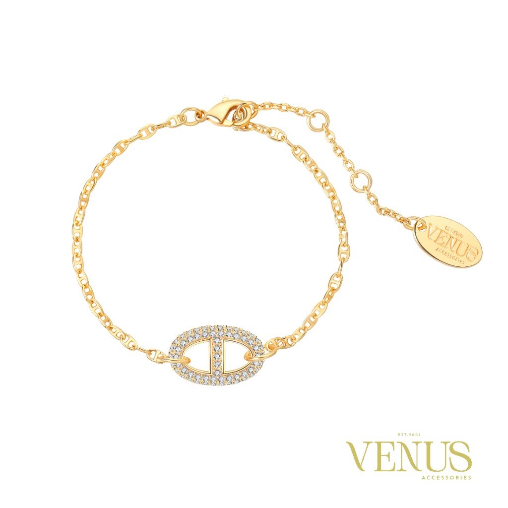 Crystal Oval Link Gold Bracelet