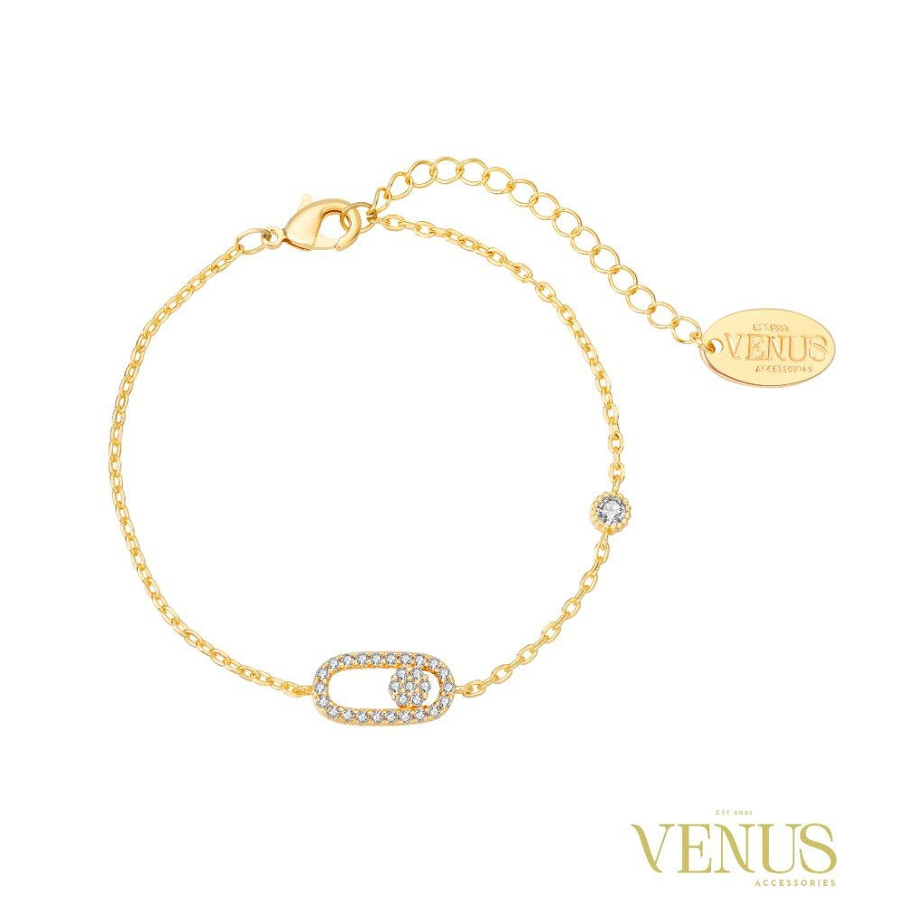 Crystal Link Charm Gold Bracelet