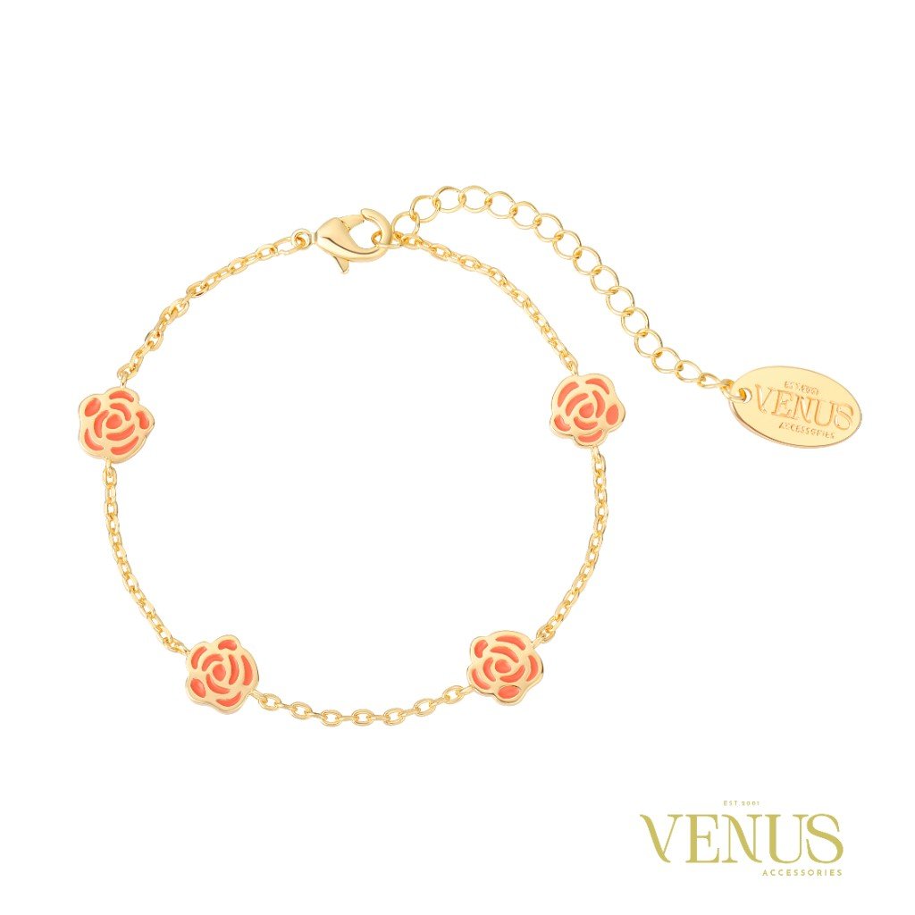 Peach Rose Charm Gold Bracelet