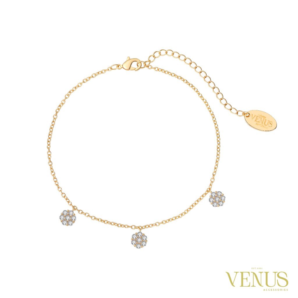Triple Crystal Circle Gold Anklet