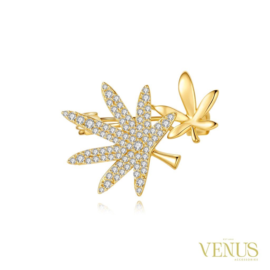 Crystal Leaf Duo Gold Brooch