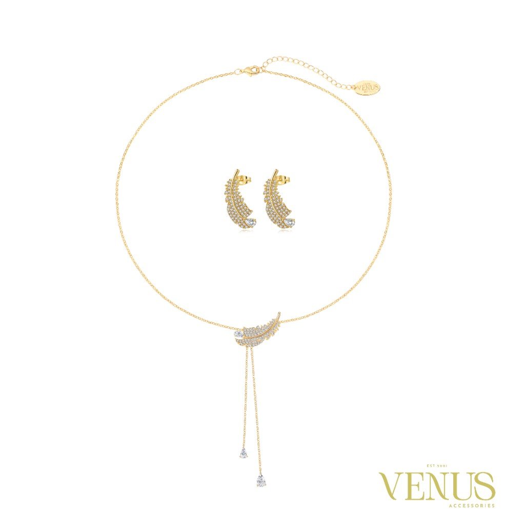 Feather Crystal Gold Jewellery Set