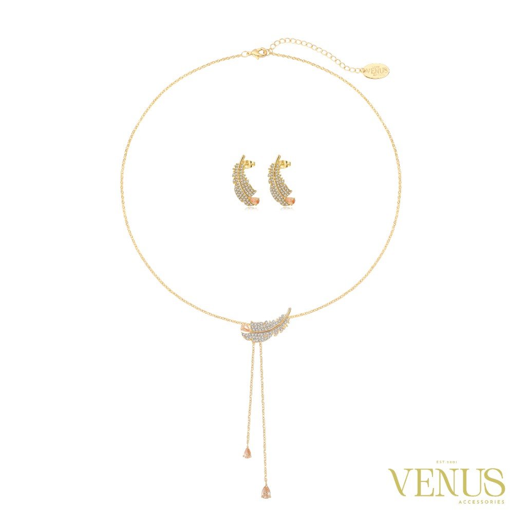Feather Pearl Gold Jewellery Set
