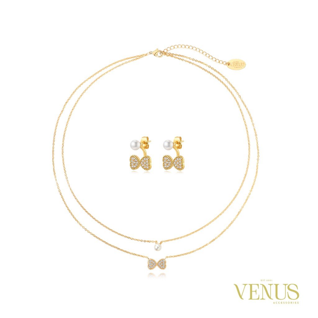 Pearl Bow Gold Jewellery Set
