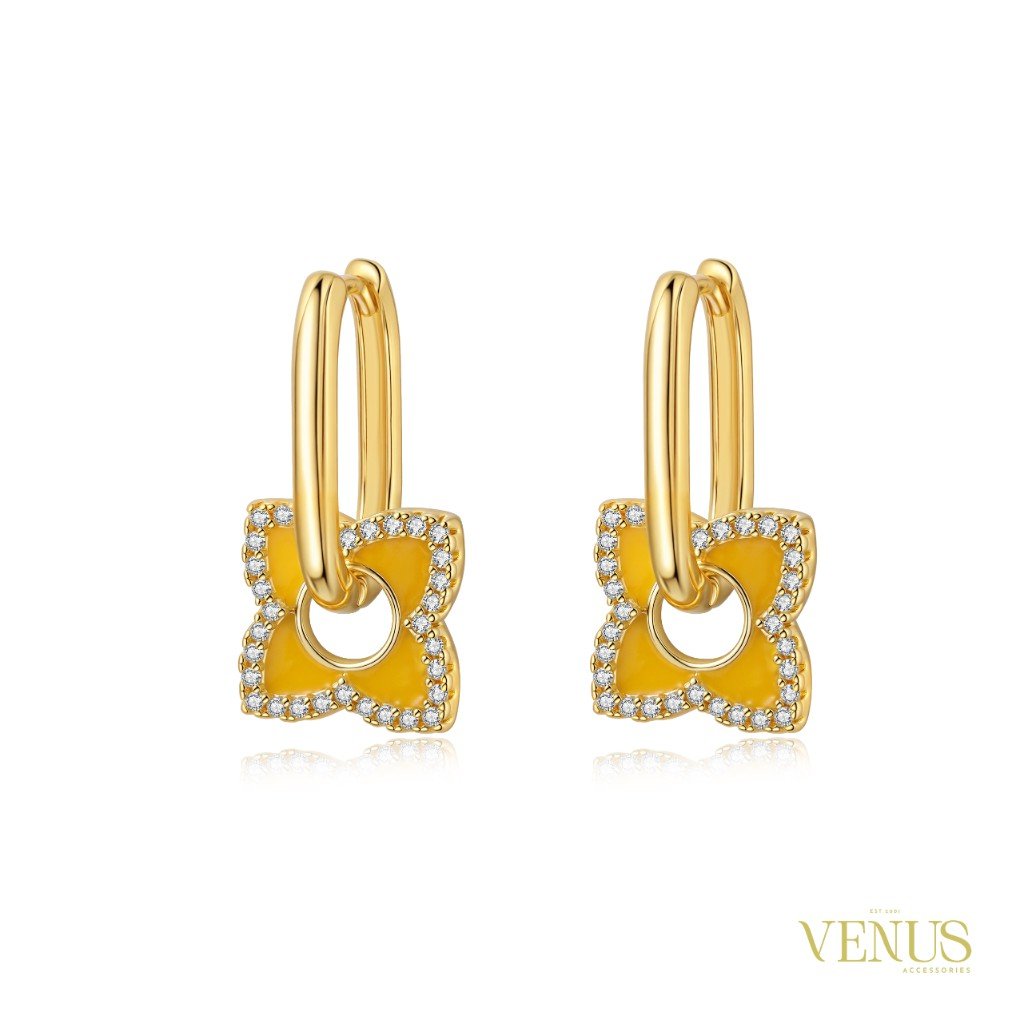 Yellow Clover Hoop Gold Earrings