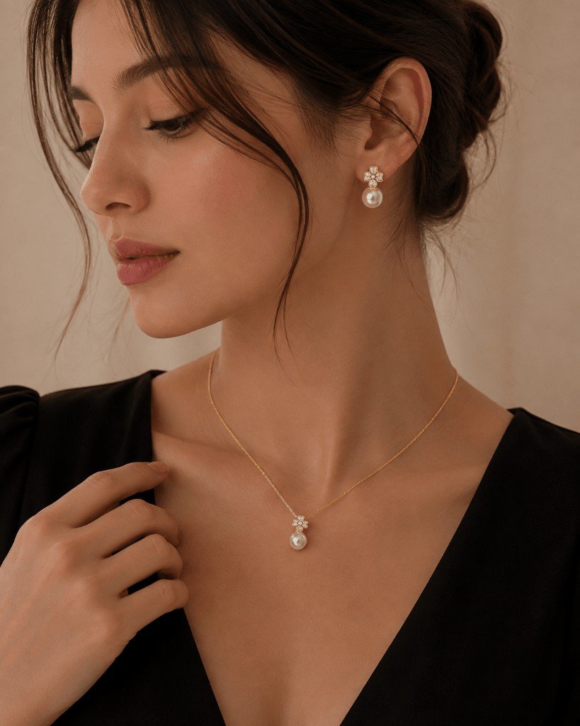 Pearl Flower Gold Jewellery Set