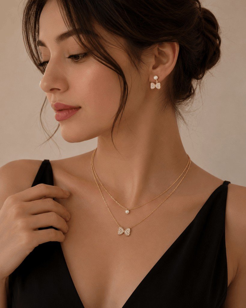 Pearl Bow Gold Jewellery Set