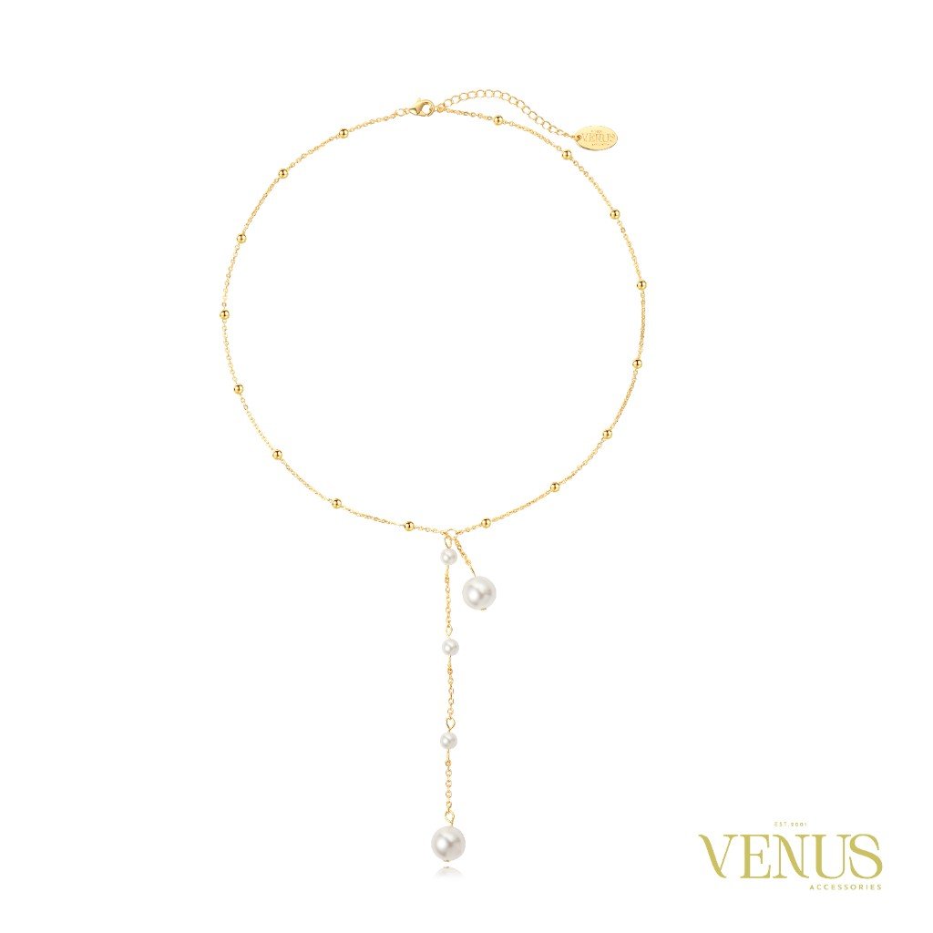 Pearl Beaded Y Gold Necklace