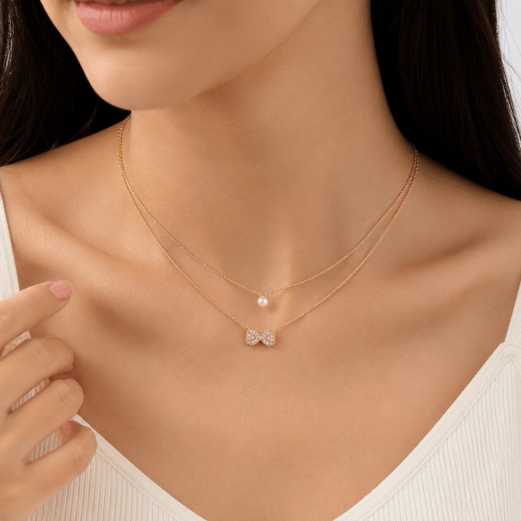 Butterfly Pearl Layered Gold Necklace