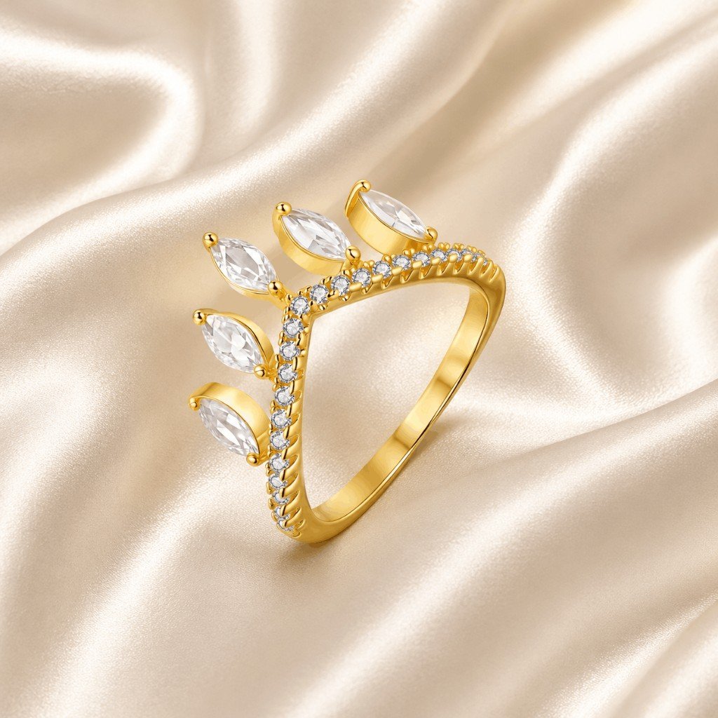 V-Shaped Crystal Halo Ring