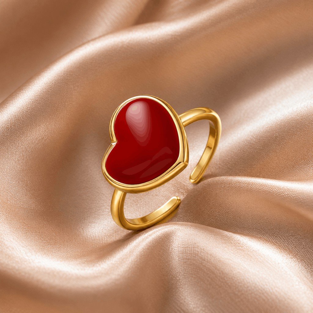 Red Heart Gold Adjustable Ring