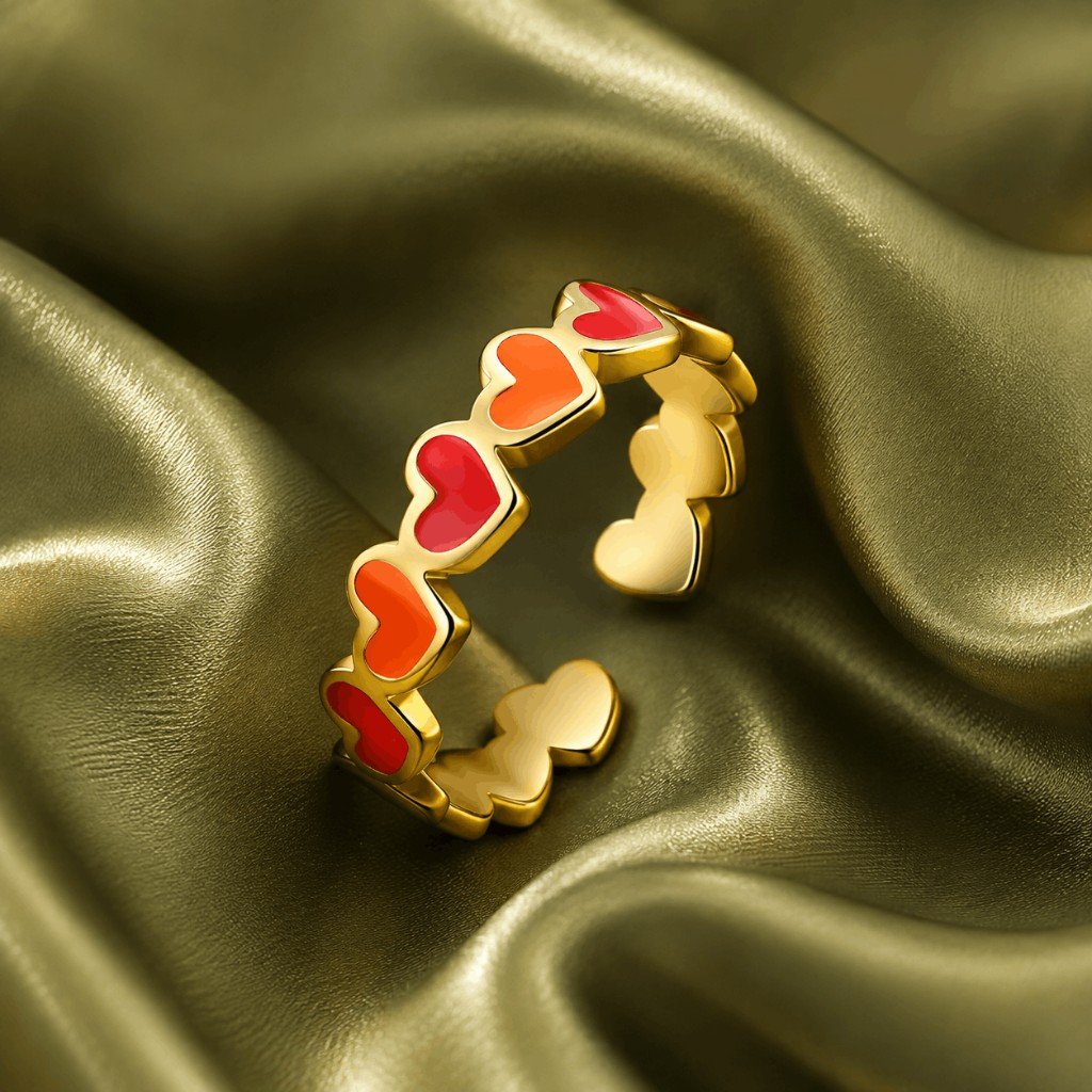 Multi Color Heart Enamel Adjustable Ring