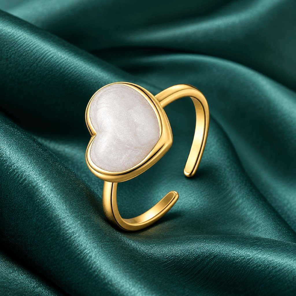 Pearlescent Heart Gold Adjustable Ring