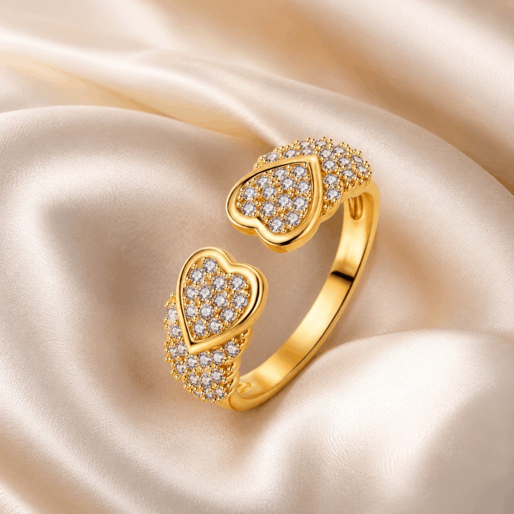 Gold Heart Pavé Wrap Ring