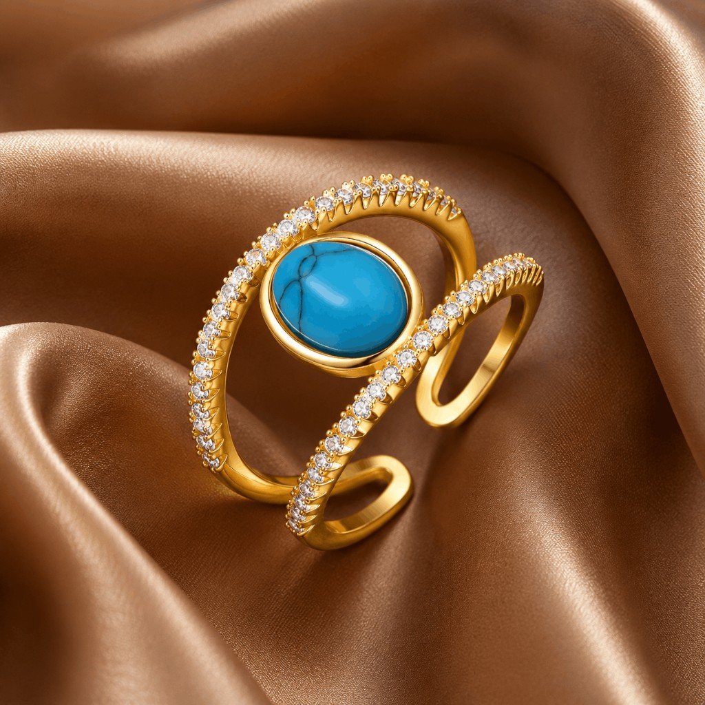 Turquoise Crystal Gold Bypass Ring