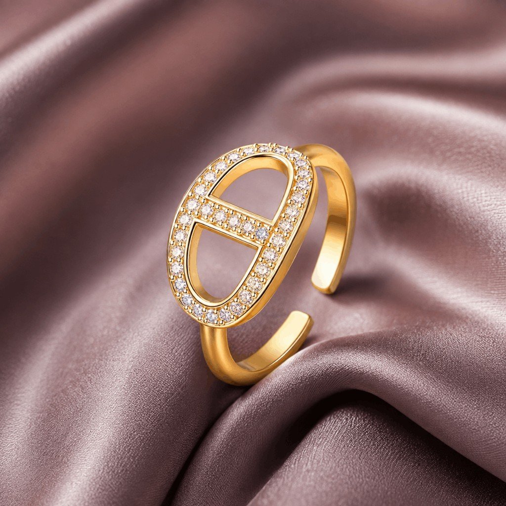 Crystal Oval Gold Adjustable Ring