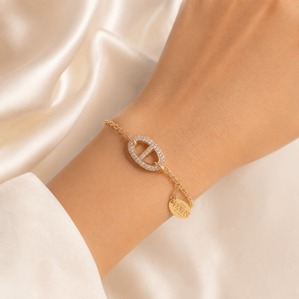 Crystal Oval Link Gold Bracelet