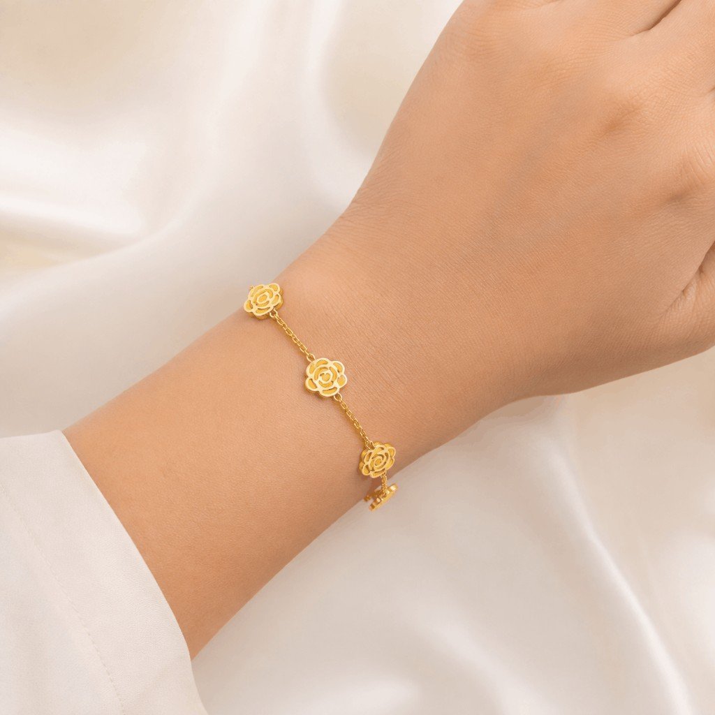 Yellow Rose Charm Gold Bracelet