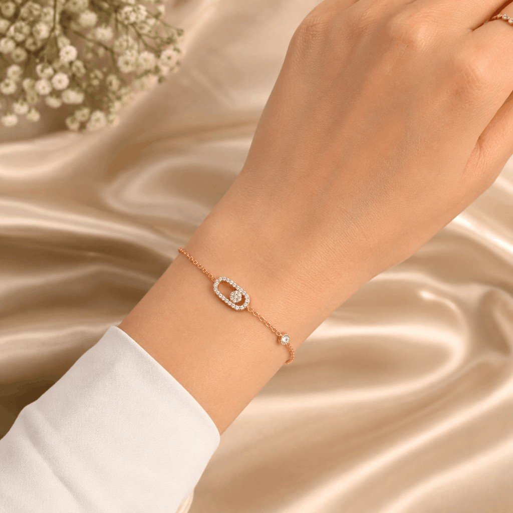 Crystal Link Charm Gold Bracelet