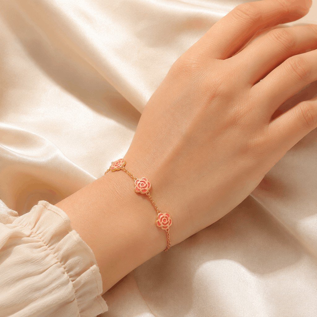 Peach Rose Charm Gold Bracelet