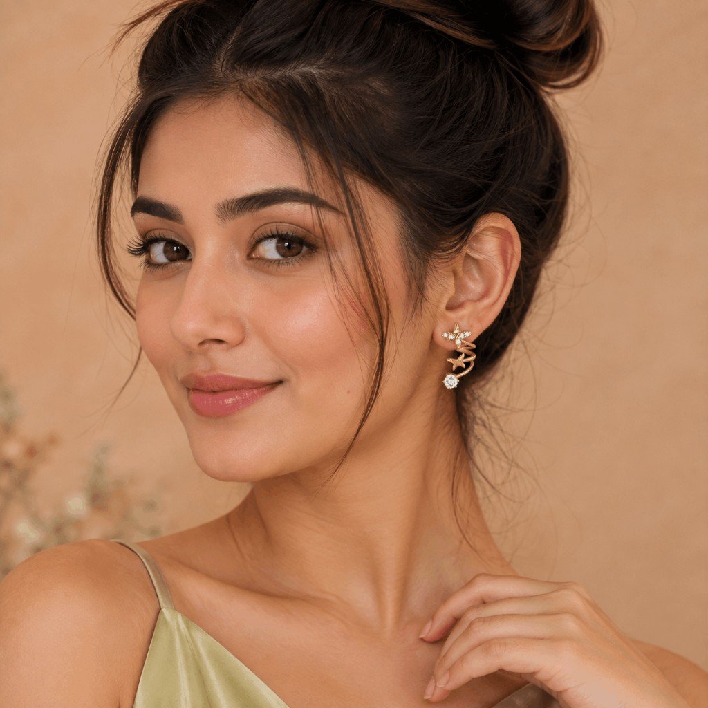 Butterfly Triple Band Gold Stud Earrings
