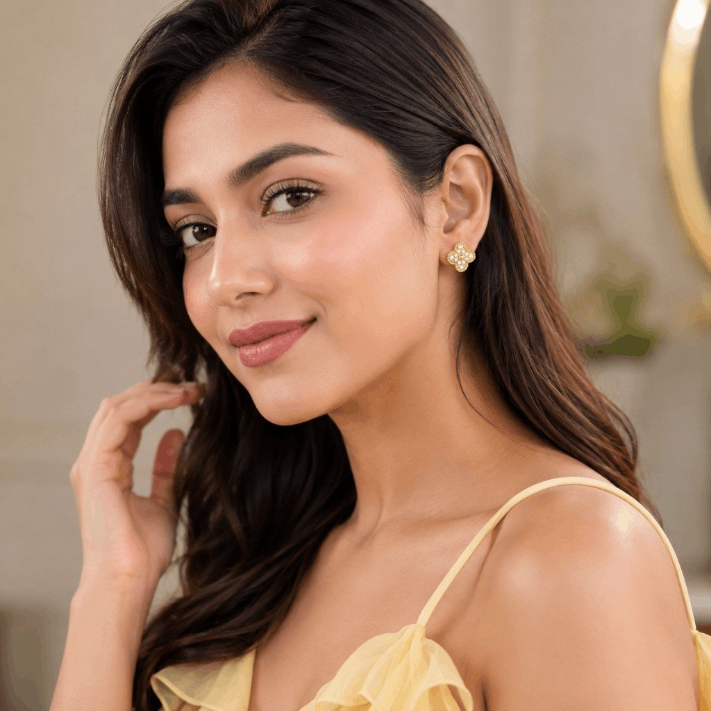 Four Leaf Clover Pavé Gold Stud Earrings