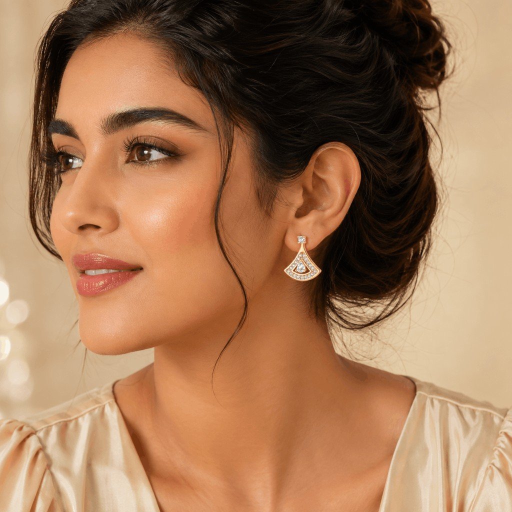 Crystal Fan Gold Stud Earrings
