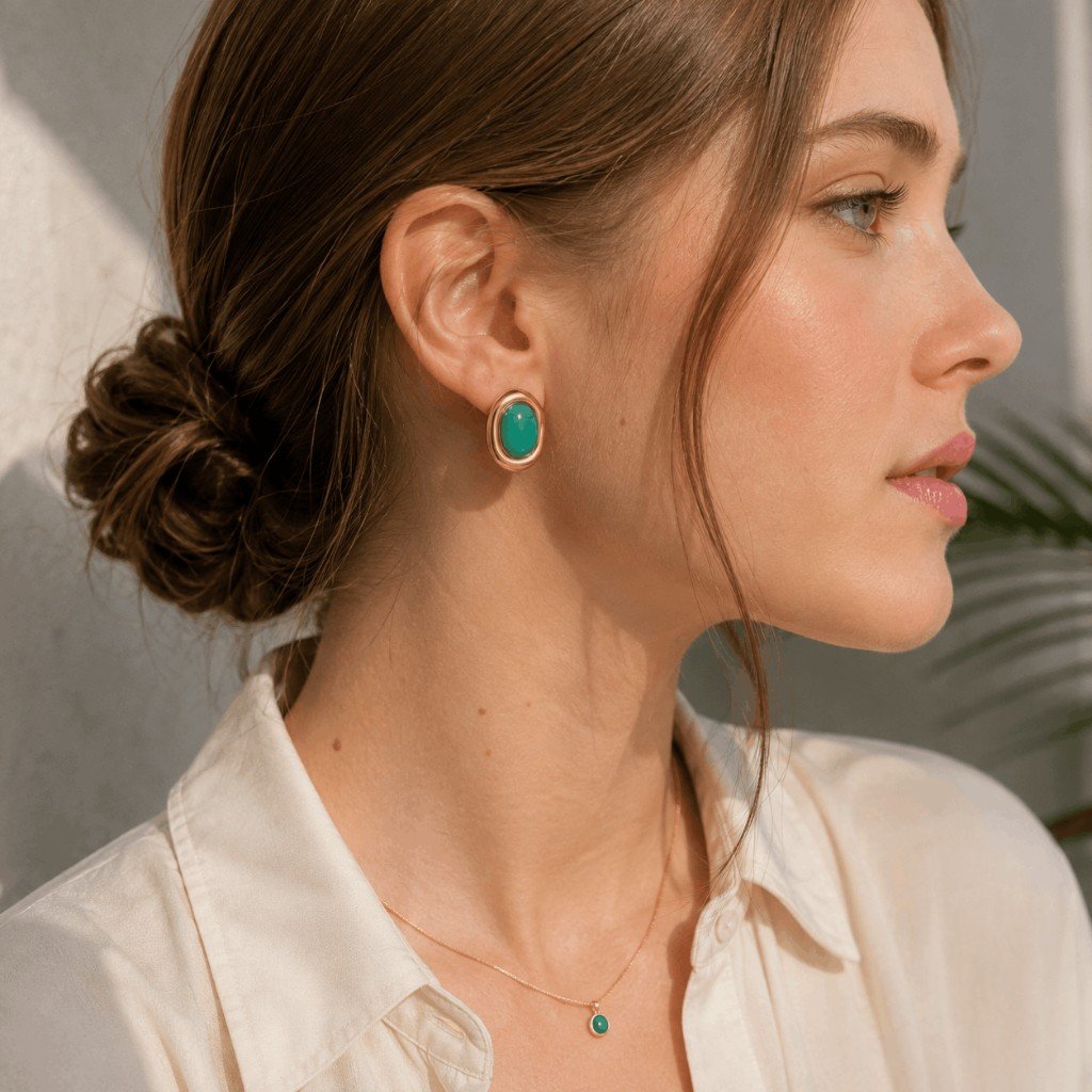 Turquoise Oval Gold Stud Earrings