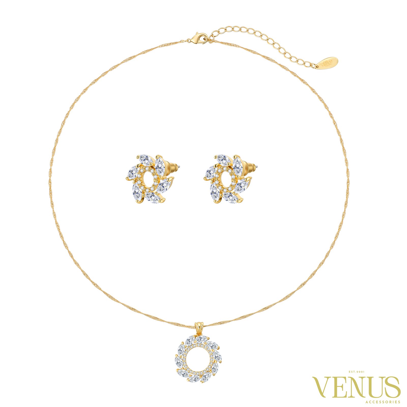 Swarovski Double Chain Necklace & Earring Set