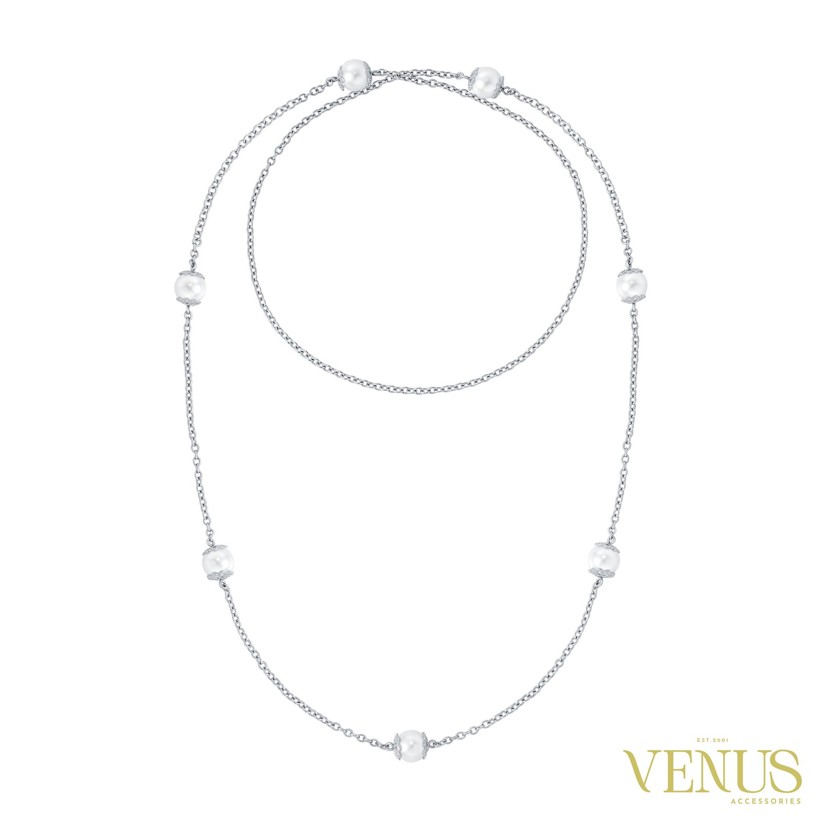 Long Pearl Chain Necklace
