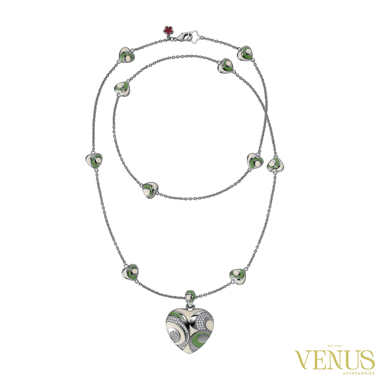 Green Heart Enamel Necklace
