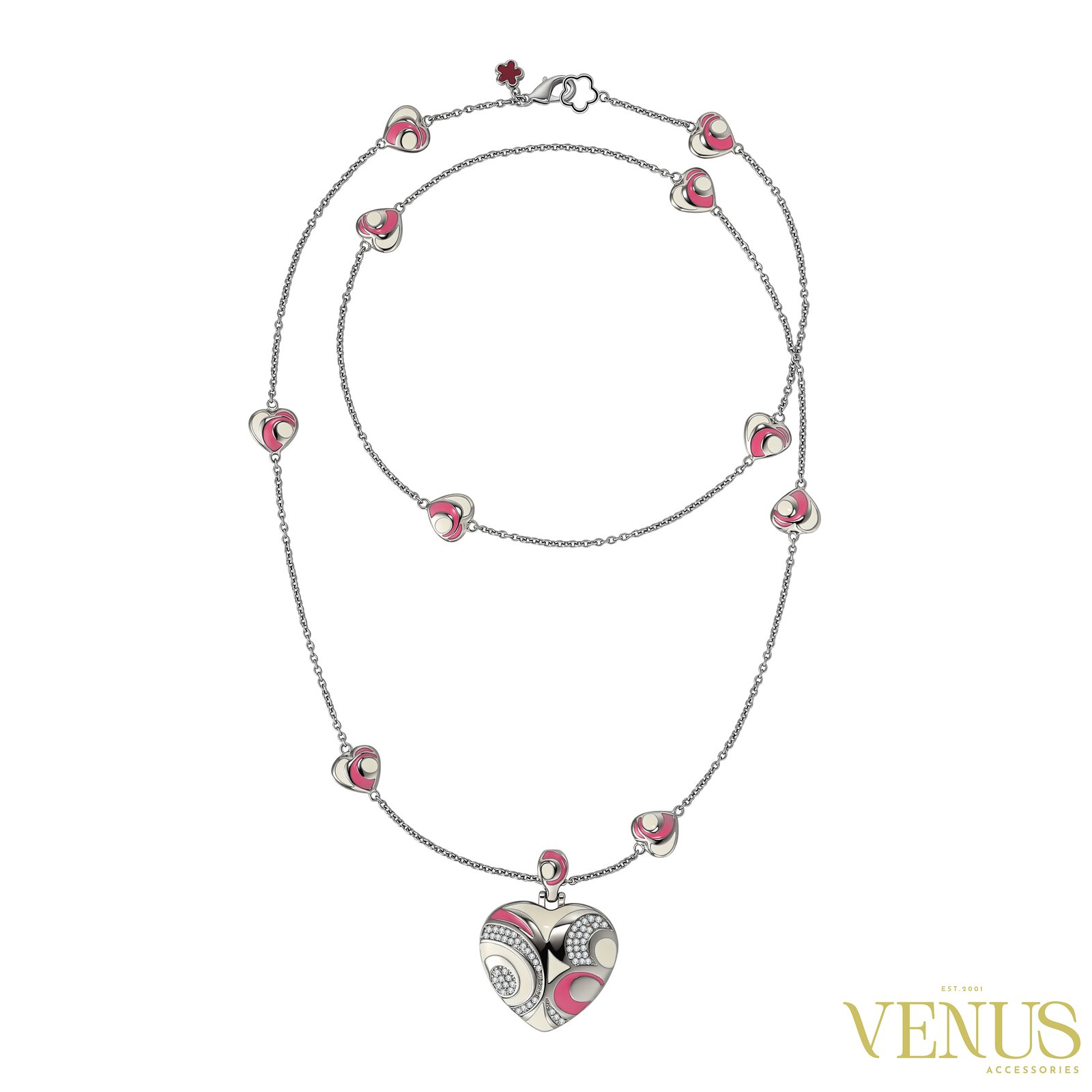 Pink Heart Enamel Necklace
