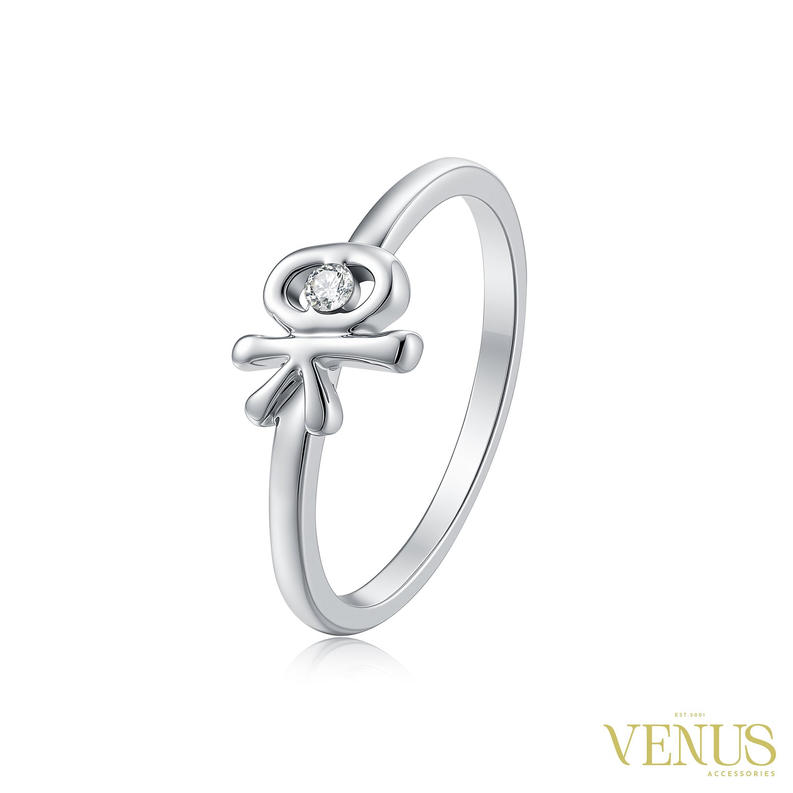Bow Crystal Ring – Silver