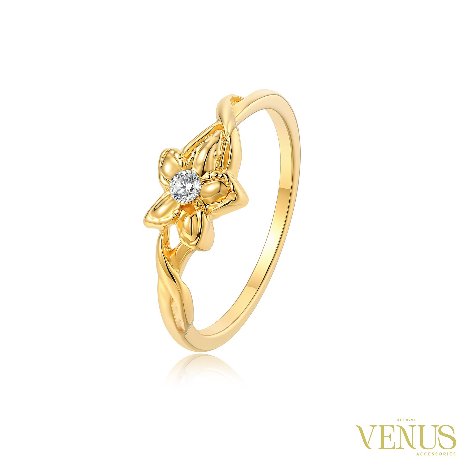 Floral Crystal Ring – Gold