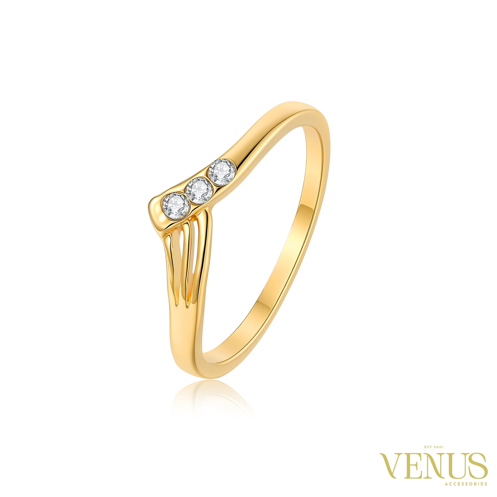 V-Shaped Crystal Ring – Gold