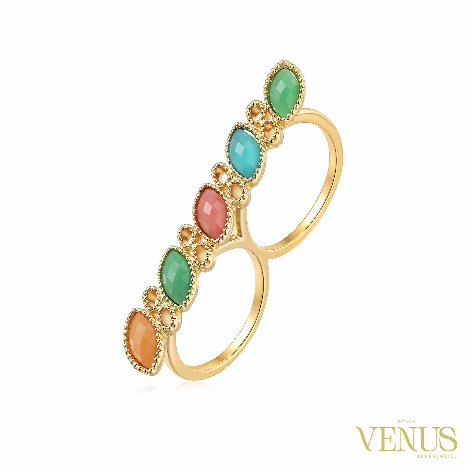 Multicolor Swarovski Crystal Ring – Gold