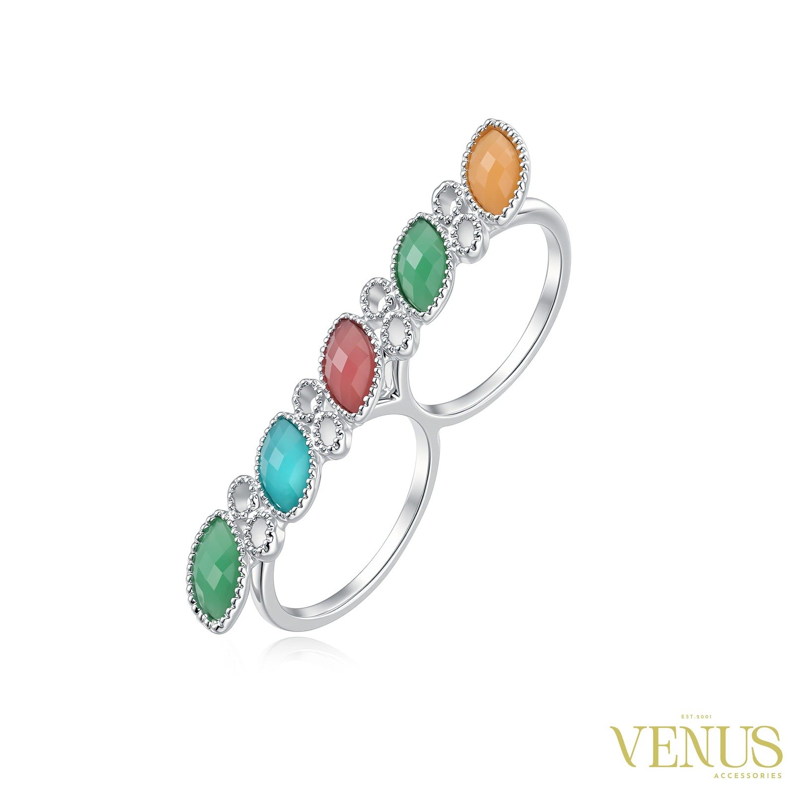 Multicolor Swarovski Crystal Ring – Silver