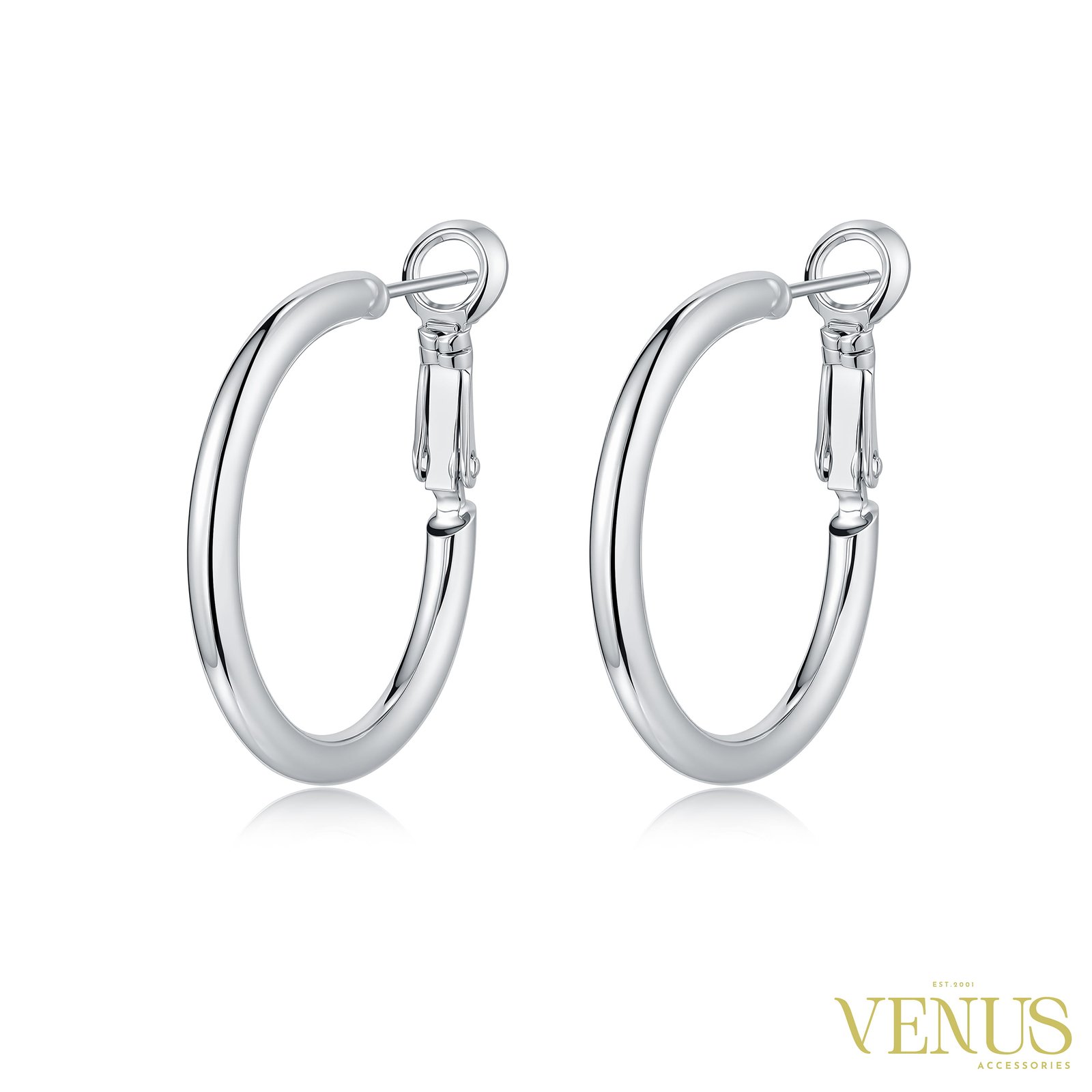 Round Hoop Earrings – White Gold